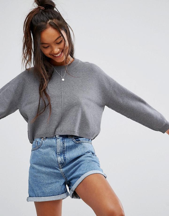Asos Sweater In Boxy Crop - Gray