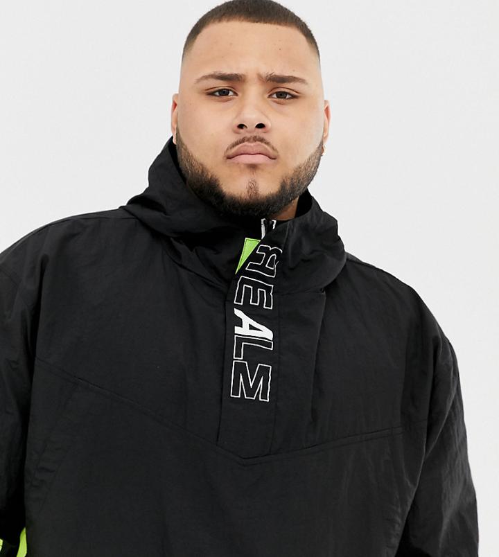 Collusion Plus Printed Windbreaker Jacket In Black - Black
