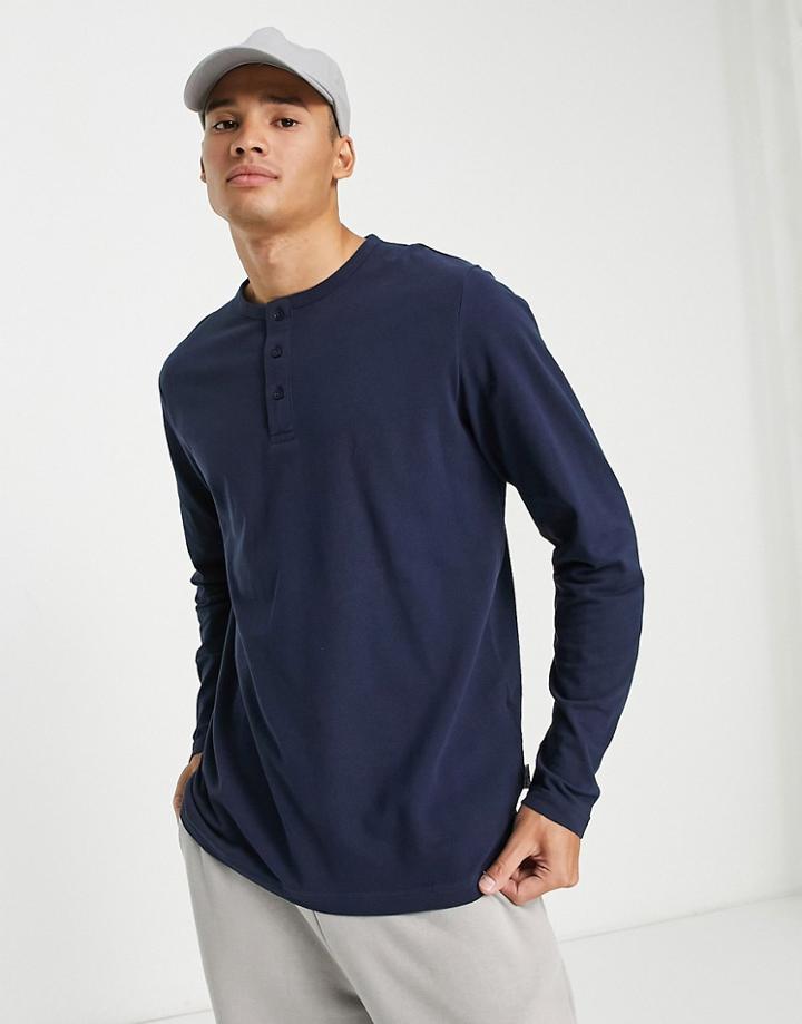 Selected Homme Long Sleeve T-shirt With Band Collar In Navy