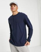 Selected Homme Long Sleeve T-shirt With Band Collar In Navy
