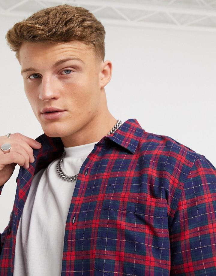 New Look Plaid Shirt In Red And Navy