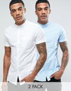 Asos Casual Skinny Oxford Shirt 2 Pack Shirt With Grandad Collar Save