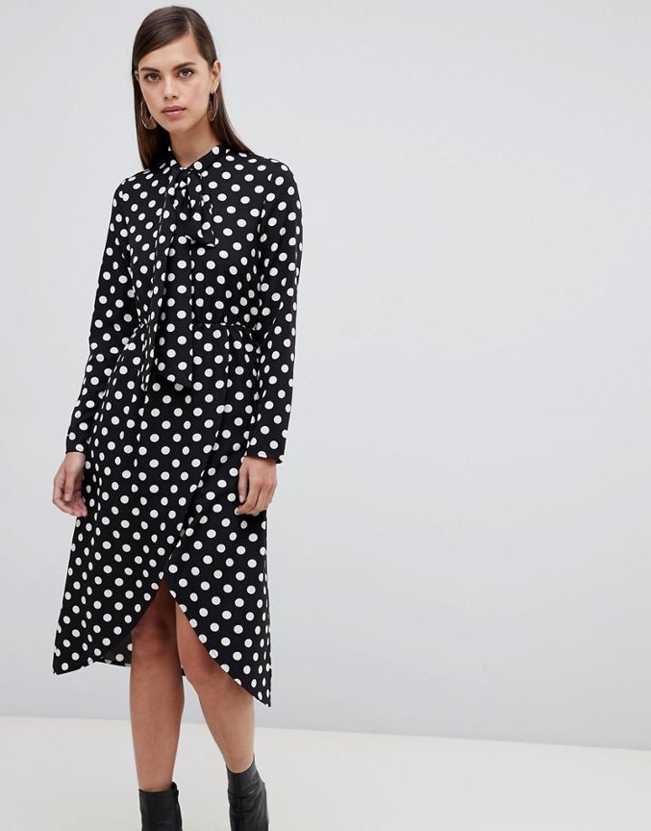 Unique 21 Polka Dot Pussy Bow Midi Dress - Multi