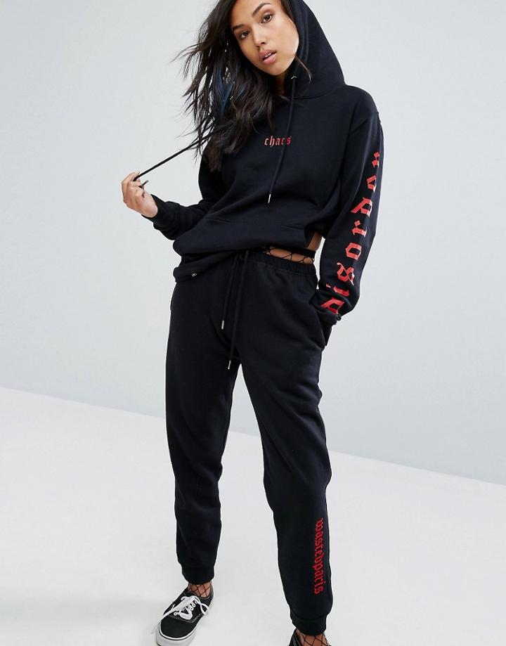 Wasted Paris Oversized Skate Joggers With Leg Print Co-ord - Black