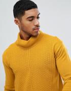 Boohooman Roll Neck Sweater In Mustard - Yellow