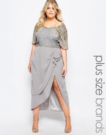 Virgos Lounge Plus Laila Embellished Midi Dress With Thigh Split - Gray
