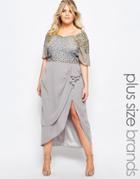 Virgos Lounge Plus Laila Embellished Midi Dress With Thigh Split - Gray