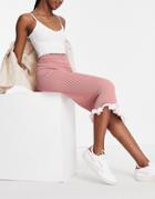 Asos Design Crinkle Midi Pencil Skirt With Ruffle Hem In Rose-pink