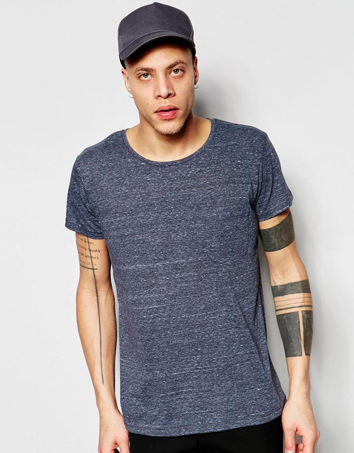 Cheap Monday T-shirt Cap Pocket Crew Neck In Black Melange - Moon Black