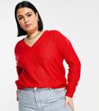 Brave Soul Plus Oversized Kansas V Neck Sweater-red