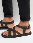 Asos Cross Over Sandals In Black Nubuck Leather - Black