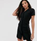Asos Design Tall Denim Pocket Detail Mini Shirt Dress - Black