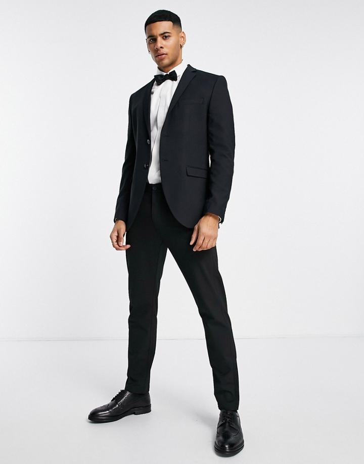 Jack & Jones Premium Super Slim Fit Stretch Wool Mix Suit Jacket In Black