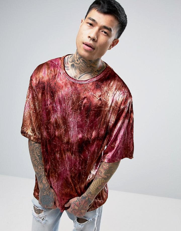 Granted Oversized T-shirt In Red Crushed Velvet - Green