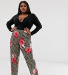Pink Clove Tailored Pants With Split Front In Tropical Animal Print-multi
