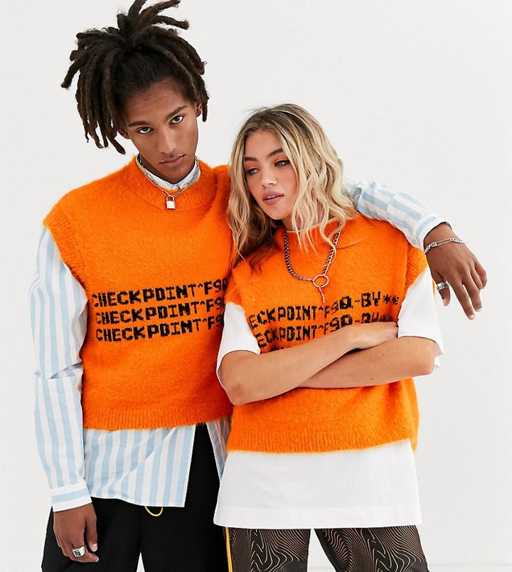Collusion Unisex Fluffy Printed Tank In Orange