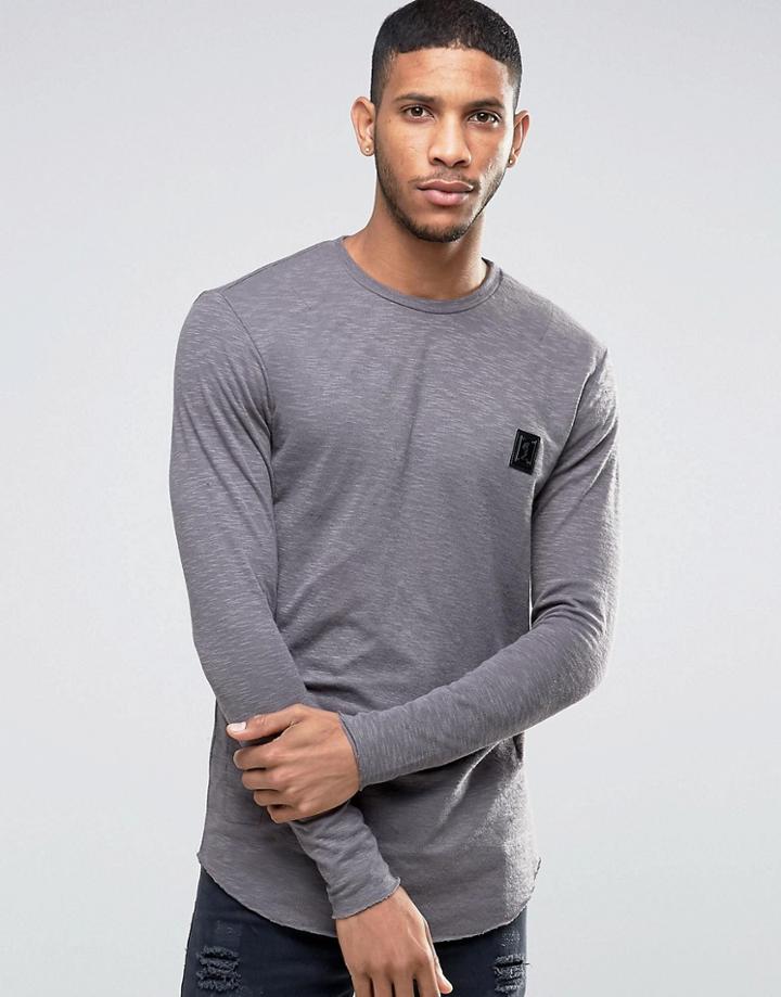 Religion Long Sleeve T-shirt With Raw Curved Hem Detail - Gray