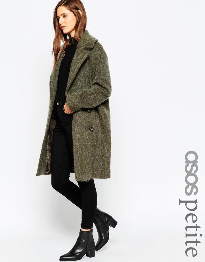 Asos Petite Peacoat In Oversize Fit - Charcoal