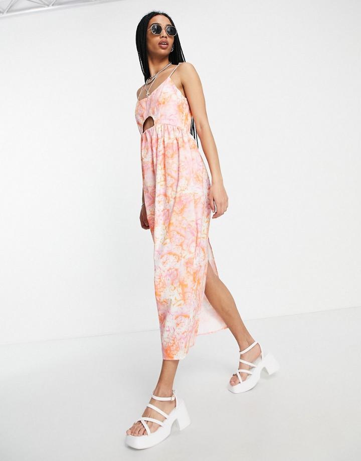 Topshop Ovoid Hem Poplin Cut Out Midi Dress In Multi