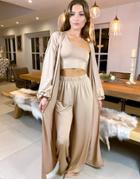 Asos Luxe Lounge Slinky Puff Sleeve Maxi Gown In Beige-neutral