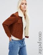 Asos Petite Asos Cord Cropped Jacket With Borg In Rust - Brown