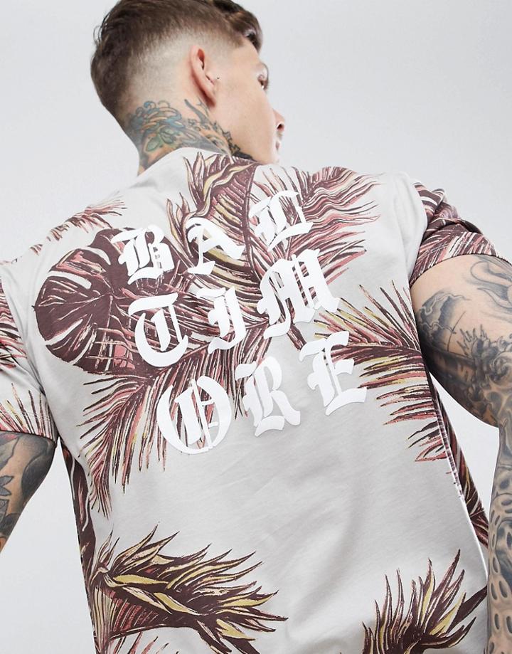 Asos Design Relaxed T-shirt With All Over Floral And Back Print - Gray
