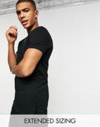 Asos Design Cotton Blend Longline T-shirt With Crew Neck And Side Splits In Black - Black