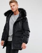 D-struct Faux Fur Trimmed Parka Jacket - Black