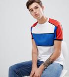 Asos Design Tall T-shirt With Curved Hem And Polytricot Yoke In White - White