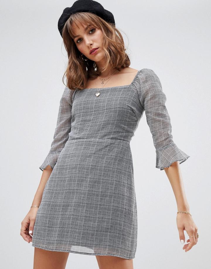 Wild Honey Square Neck Dress In Houndstooth - Multi