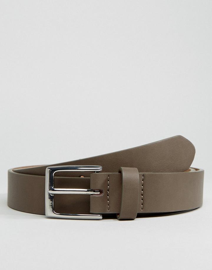 Asos Smart Slim Belt In Mushroom Pu With Silver Buckle - Gray