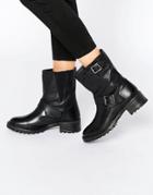 Pieces Psuda Leather Biker Boots - Black