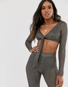 Sorelle Uk Knitted Shimmer Tie Front Two-piece In Gunmetal