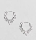Asos Design Sterling Silver Ornate Cut Out Hoop Earrings - Silver