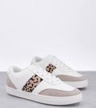 London Rebel Wide Fit Side Stripe Lace Up Sneakers In White With Leopard-multi