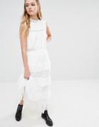 Navy London Maxi Skirt With Lace Tiers - White