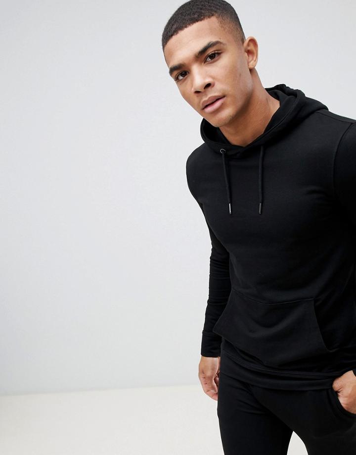 New Look Muscle Fit Hoodie In Black - Black