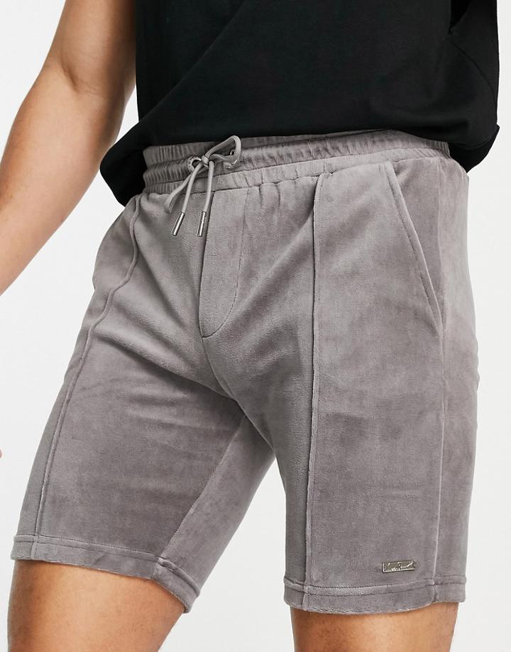 The Couture Club Velvet Smart Pull On Shorts In Charcoal-gray