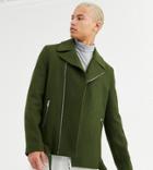 Asos Design Tall Wool Mix Belted Biker Jacket In Khaki