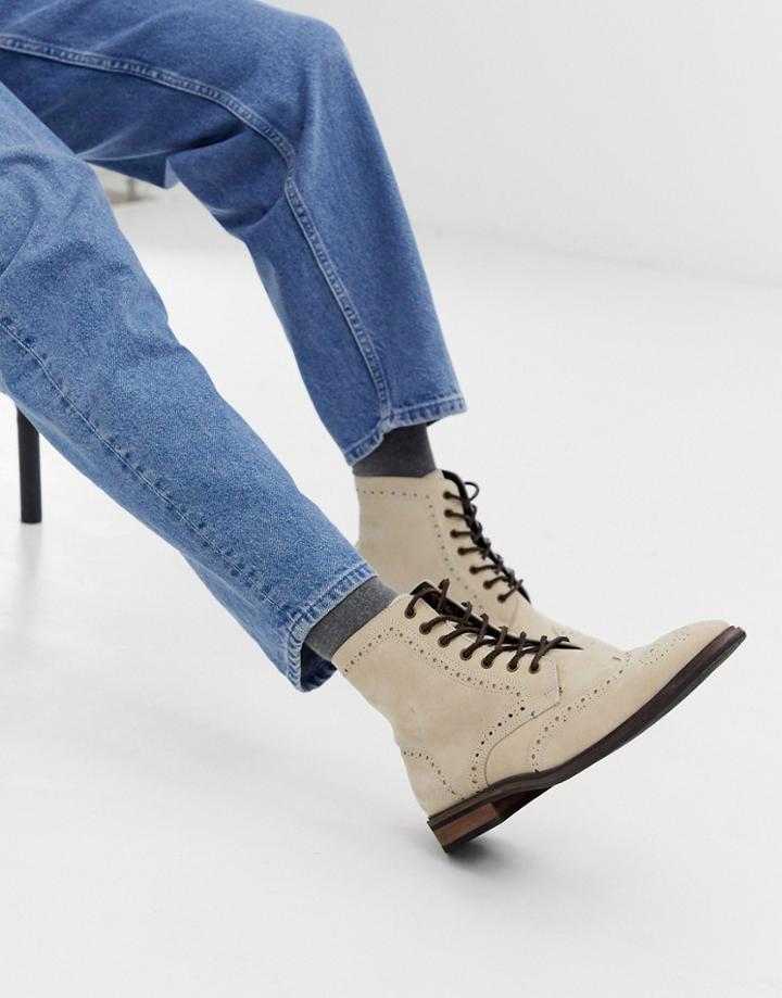 Asos Design Brogue Boots In Stone Suede With Natural Sole