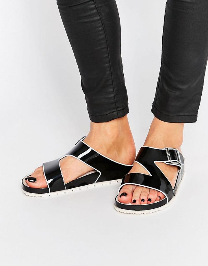 London Rebel Footbed Slide Flat Sandals - Black