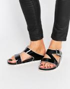London Rebel Footbed Slide Flat Sandals - Black