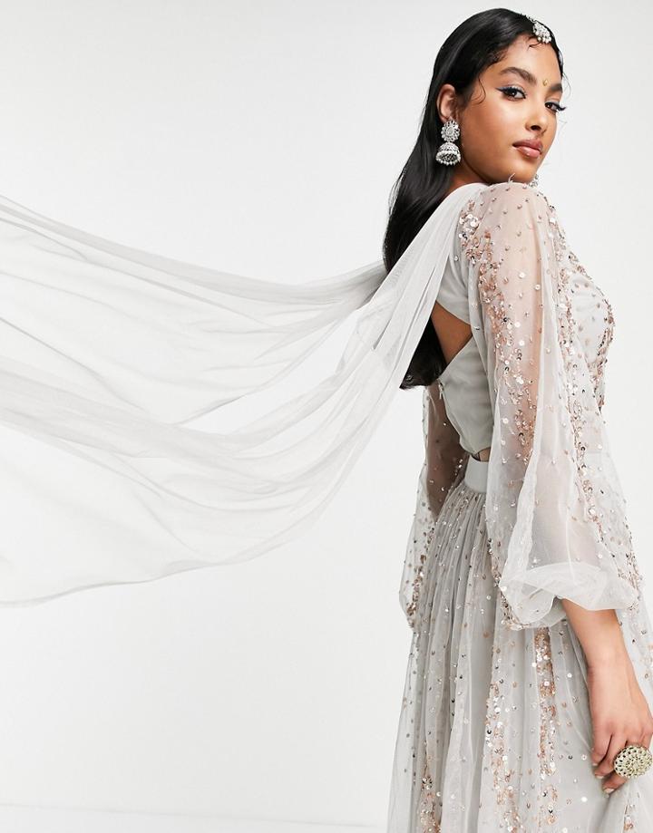 Maya All Over Embellished Lehenga Scarf In Gray