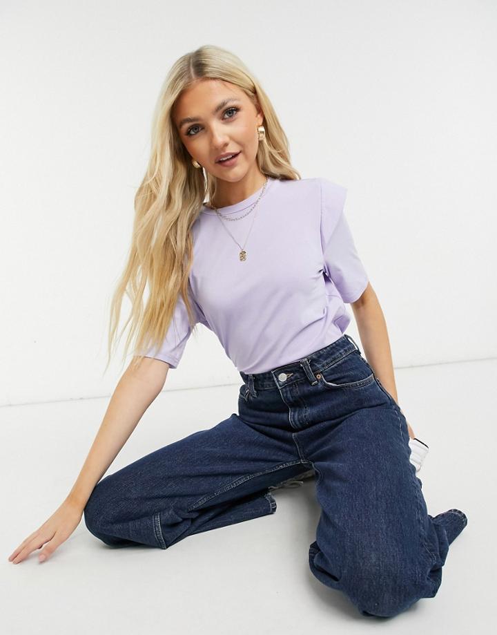 Pieces 3/4 Sleeve Blouse With Ruffle Detail In Purple Heather