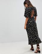 Fashion Union Maxi Dress With Open Back In Daisy Floral - Multi