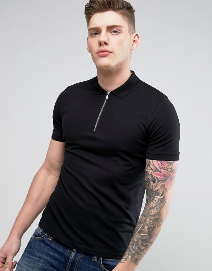 Jack & Jones Premium Zip Polo - Black