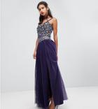 Lace & Beads Embellished Tulle Maxi Skirt - Purple