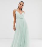 Asos Design Petite Cami Pleated Tulle Maxi Dress - Silver