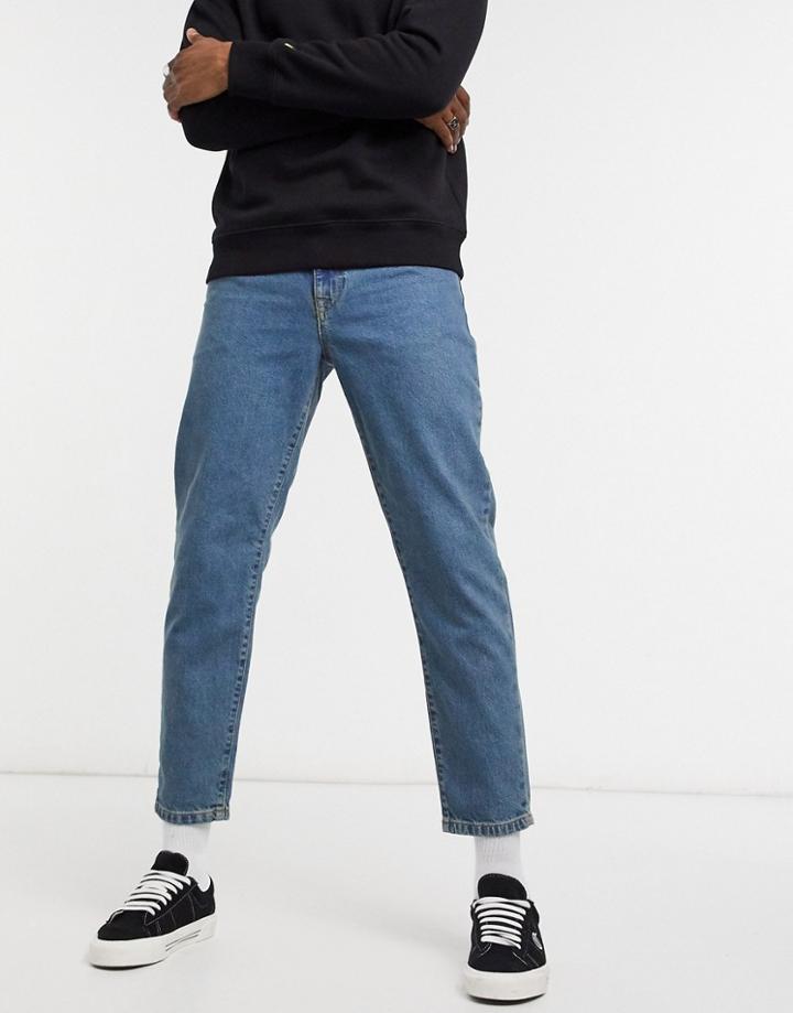 Asos Design Classic Rigid Jeans In Tinted Mid Wash Blue-blues