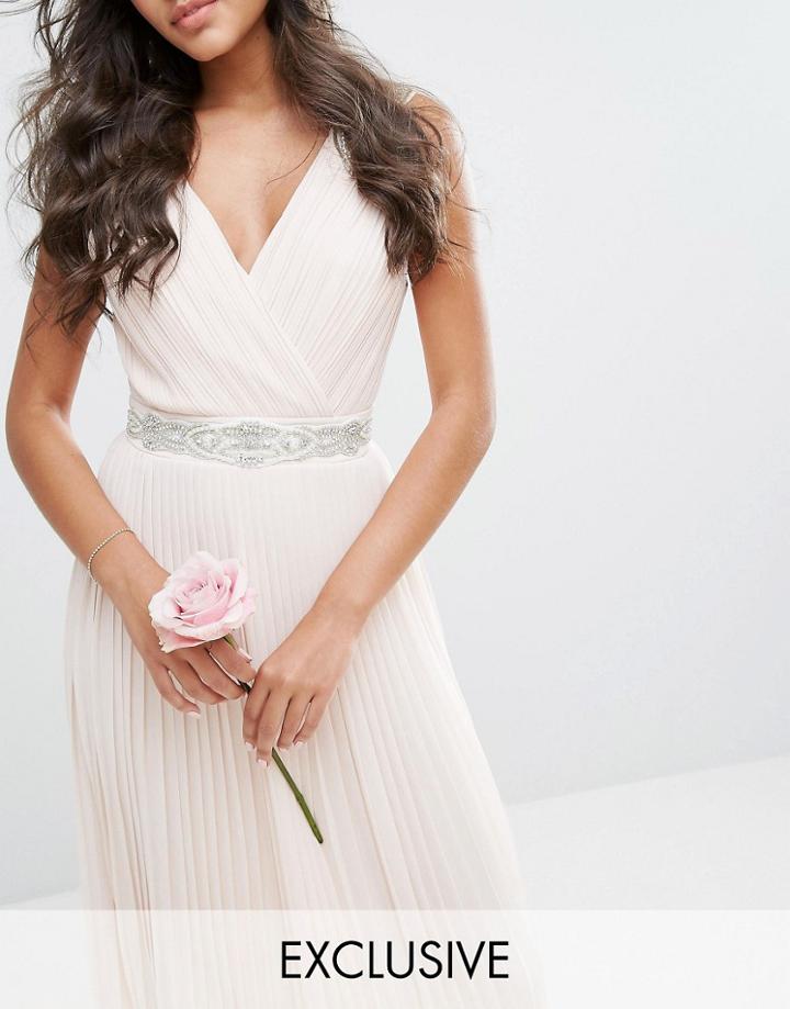 Tfnc Wedding Slim Sash Belt With Pretty Embellishment - White
